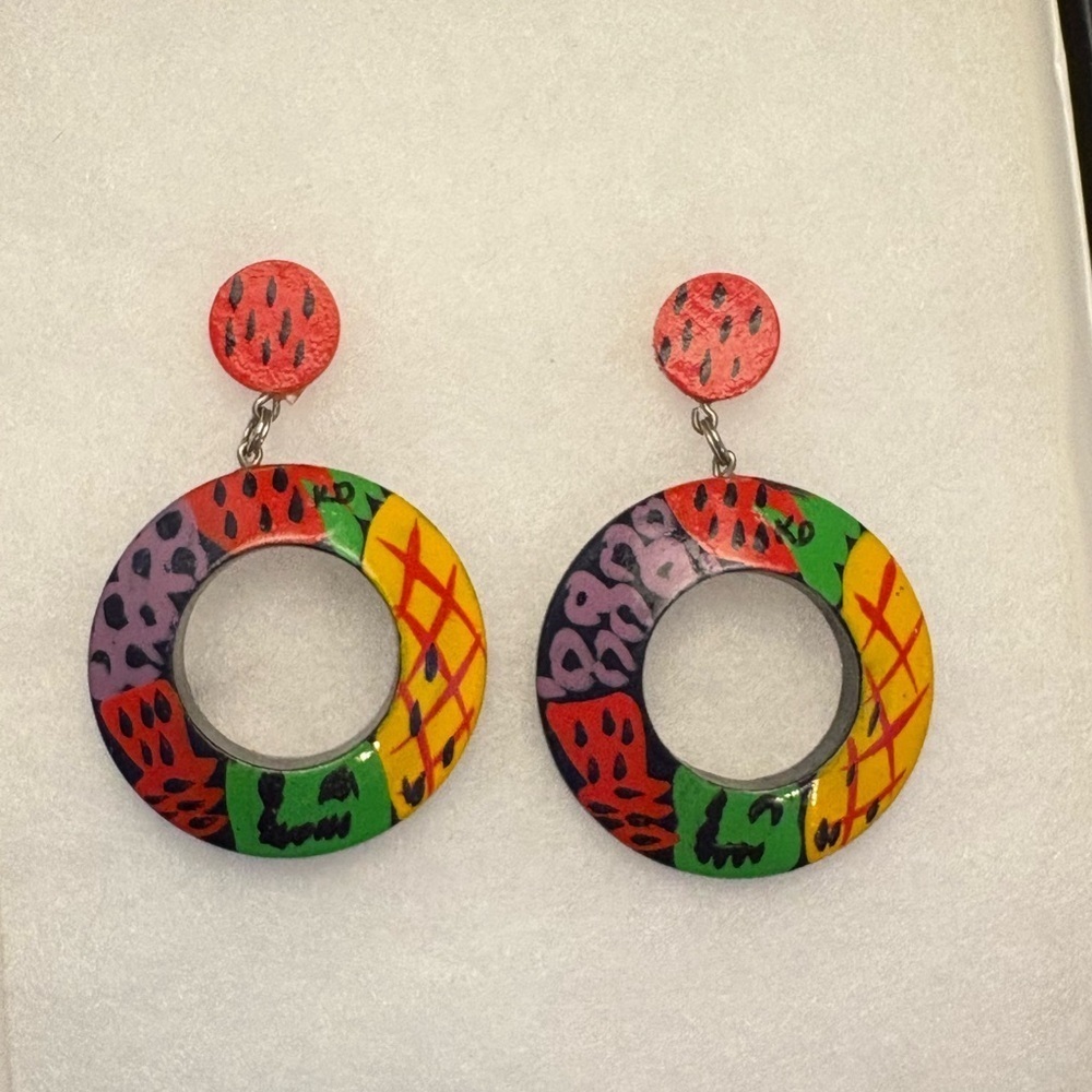 Abstract Fruit Dangle Hoop Earrings